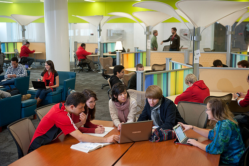 students around a table